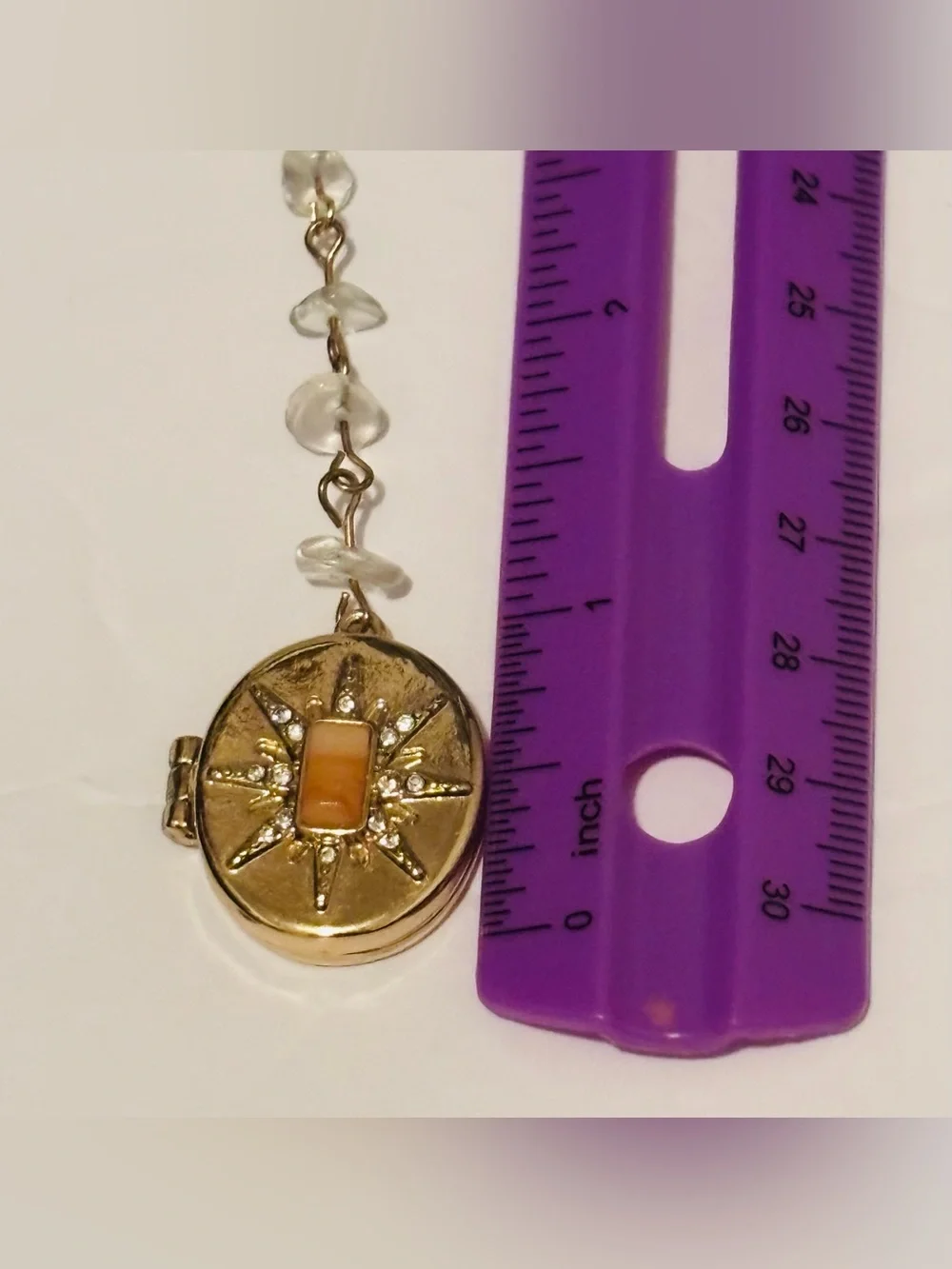 Gold-Tone & Quartz Crystal Lariat Y Style Necklace with Locket Charm ✨